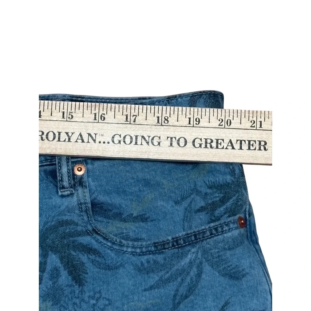 Levis 502 Regular Taper Denim Shorts Mens 40‎ Blue Tropical Palm Tree Print Jean